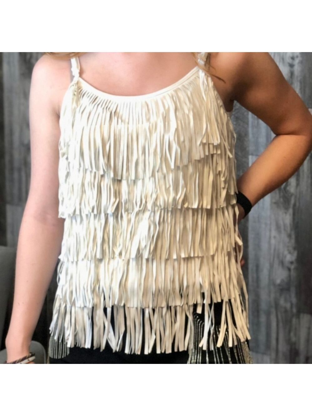 Western White Fringe Layered Women's Top XL